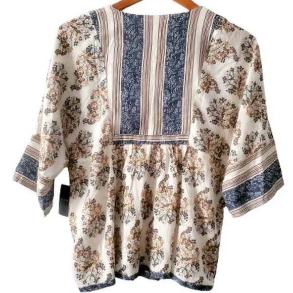 Lucky Brand Women's Mixed Print Natural Multicolor Peasant Top Size S/P NWT - Picture 5 of 16
